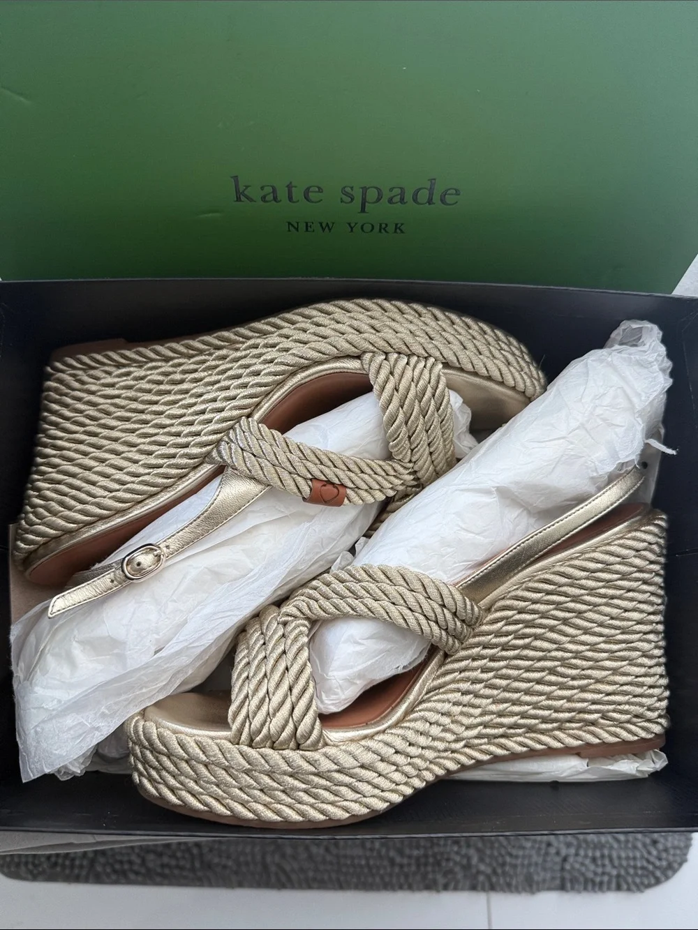 kate spade Metallic Gold Rope Wedge Sandals